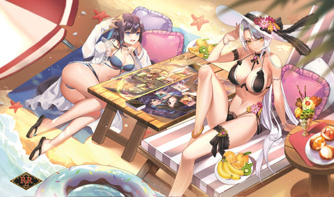Cards at the Beach with Katsumi and Vehya - Official Red Zone Rogue / Hanh Chu Collab Playmat